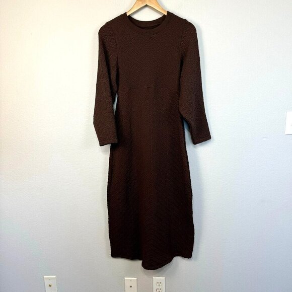 Free People Women's Gabby Long Sleeve Textured Cut Out Back Midi Dress Brown M/L - Picture 4 of 14